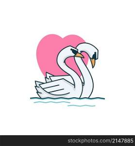 Adorable Two Swan Goose Couple Duck Swim Vector Cartoon
