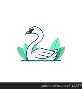 Adorable White Swan Goose Duck Swim Animal Vector Cartoon