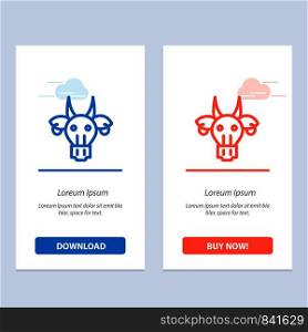 Adornment, Animals, Bull, Indian, Skull Blue and Red Download and Buy Now web Widget Card Template