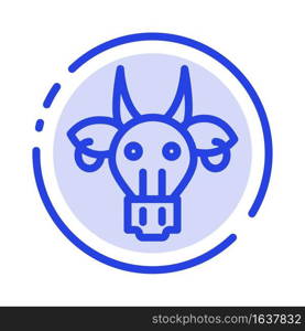Adornment, Animals, Bull, Indian, Skull Blue Dotted Line Line Icon