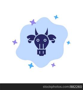 Adornment, Animals, Bull, Indian, Skull Blue Icon on Abstract Cloud Background