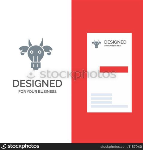 Adornment, Animals, Bull, Indian, Skull Grey Logo Design and Business Card Template