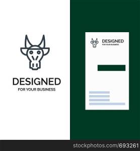 Adornment, Animals, Bull, Indian, Skull Grey Logo Design and Business Card Template