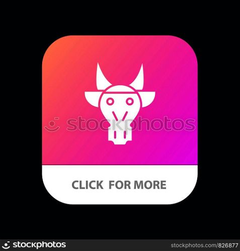 Adornment, Animals, Bull, Indian, Skull Mobile App Button. Android and IOS Glyph Version