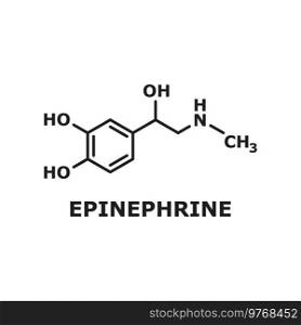 Adrenaline or adrenalin isolated epinephrine neurotransmitter molecule. Vector drug in treatment of anaphylaxis skeletal formula. Hormone chemical structure produced by adrenal glands, certain neurons. Epinephrine neurotransmitter, adrenaline molecule
