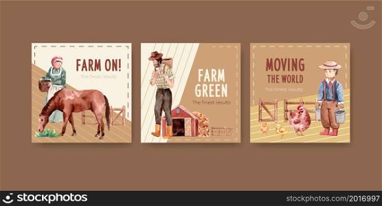 Ads template with farm organic concept design for marketing and advertise watercolor vector illustration.