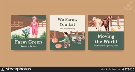 Ads template with farm organic concept design for marketing and advertise watercolor vector illustration. 