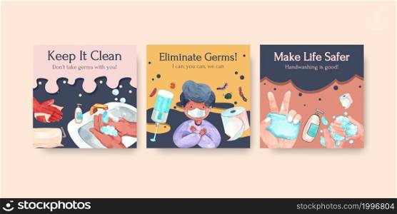 Ads template with global handwashing day concept design for advertise and leaflet watercolor vector