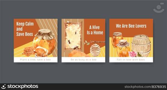 Ads template with honey concept design for marketing and advertise watercolor vector illustration
