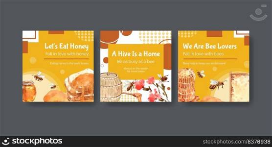 Ads template with honey concept design for marketing and advertise watercolor vector illustration 