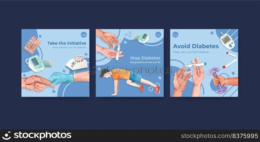 Ads template with world diabetes day concept design for marketing watercolor vector illustration. 