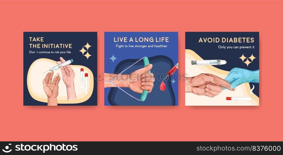 Ads template with world diabetes day concept design for marketing watercolor vector illustration. 