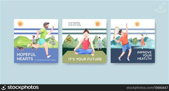 Ads template with world mental health day concept design for advertise and marketing watercolor vector