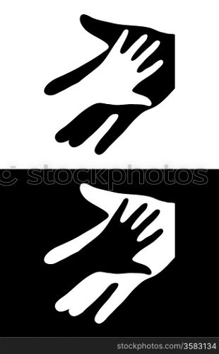 Adult Care about child. Two hands. Vector illustration.
