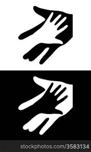 Adult Care about child. Two hands. Vector illustration.