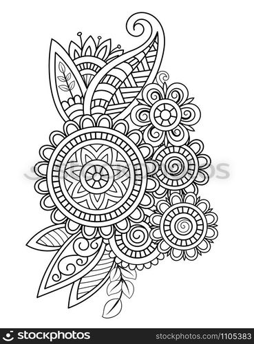 Adult coloring page with oriental floral pattern. Black and white ...