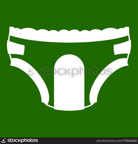 Adult diapers icon white isolated on green background. Vector illustration. Adult diapers icon green