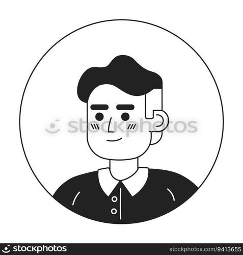 Adult silver hair man monochrome flat linear character head. Editable outline hand drawn human face icon. 2D cartoon spot vector avatar illustration for animation. Adult silver hair man monochrome flat linear character head