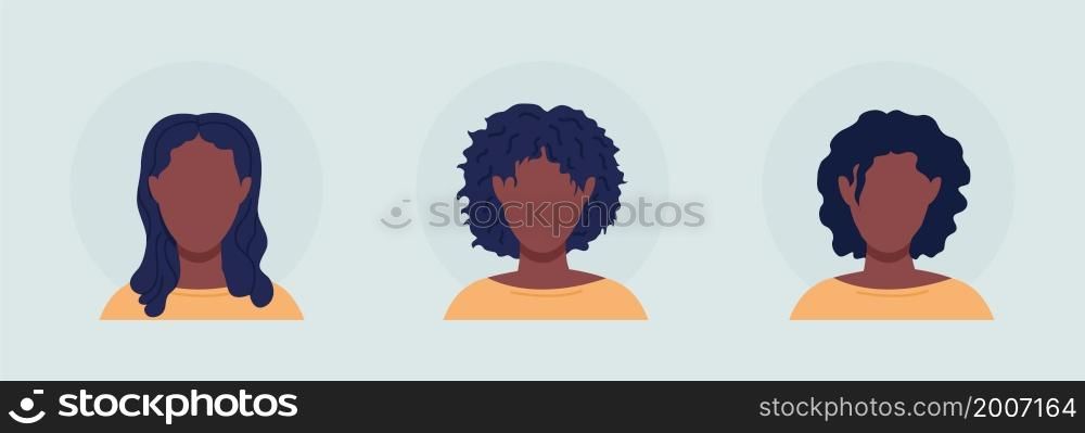 Adult woman with three hairdos semi flat color vector character avatar set. Portrait from front view. Isolated modern cartoon style illustration for graphic design and animation pack. Adult woman with three hairdos semi flat color vector character avatar set