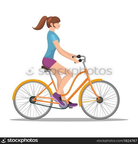 adult young woman riding bicycles. Vector illustration in flat design. Isolated on a white background. adult young man riding bicycles.