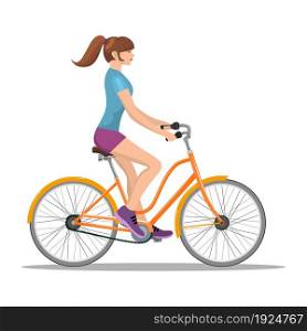 adult young woman riding bicycles. Vector illustration in flat design. Isolated on a white background. adult young man riding bicycles.