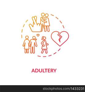 Adultery concept icon. Cheating idea thin line illustration. Boyfriend and girlfriend betrayal. Wife and husband divorce reason. Vector isolated outline RGB color drawing. Adultery concept icon