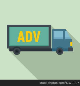 Adv truck icon. Flat illustration of adv truck vector icon isolated on white background. Adv truck icon flat isolated vector