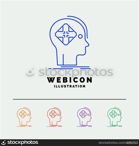Advanced, cyber, future, human, mind 5 Color Line Web Icon Template isolated on white. Vector illustration. Vector EPS10 Abstract Template background