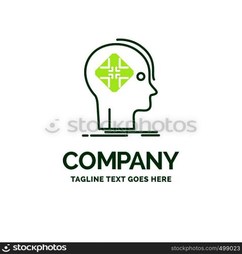 Advanced, cyber, future, human, mind Flat Business Logo template. Creative Green Brand Name Design.