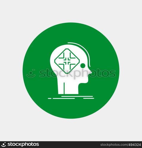 Advanced, cyber, future, human, mind White Glyph Icon in Circle. Vector Button illustration. Vector EPS10 Abstract Template background