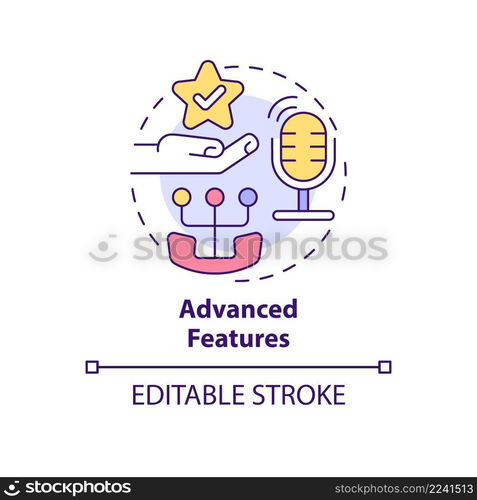 Advanced features concept icon. Technical possibilities. VOIP system benefits abstract idea thin line illustration. Isolated outline drawing. Editable stroke. Arial, Myriad Pro-Bold fonts used. Advanced features concept icon