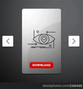Advanced, future, gen, science, technology, eye Line Icon in Carousal Pagination Slider Design & Red Download Button. Vector EPS10 Abstract Template background