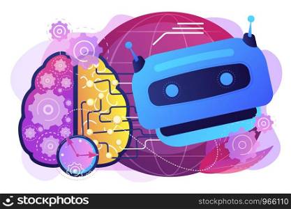Advanced, futuristic artificial intelligence. Deep learning algorithm. Technological singularity, technological growth, post-human era concept. Bright vibrant violet vector isolated illustration. Technological singularity concept vector illustration