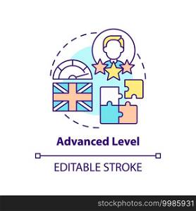 Advanced level concept icon. Language learning stage idea thin line illustration. High proficiency. Highest-level qualification. Vector isolated outline RGB color drawing. Editable stroke. Advanced level concept icon