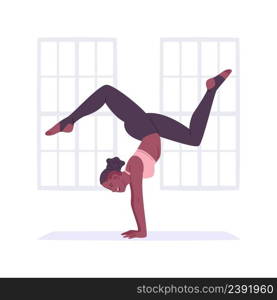 Advanced level yoga isolated cartoon vector illustrations. Young girl makes complex yoga exercises, sport advanced level, keep balance, body control, fitness activity vector cartoon.. Advanced level yoga isolated cartoon vector illustrations.