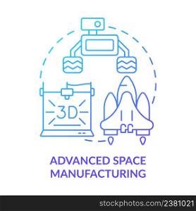 Advanced space manufacturing blue gradient concept icon. Innovative technology. Spacetech trend abstract idea thin line illustration. Isolated outline drawing. Myriad Pro-Bold font used. Advanced space manufacturing blue gradient concept icon