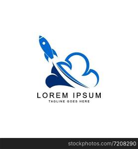 Advanced technology of rocket gliding and cloud vector logo design
