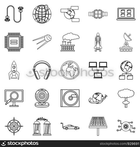 Advanced world icons set. Outline set of 25 advanced world vector icons for web isolated on white background. Advanced world icons set, outline style