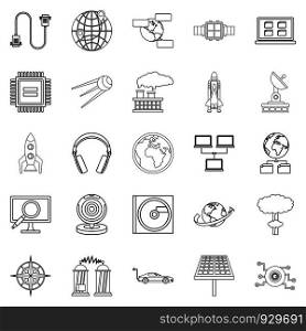 Advanced world icons set. Outline set of 25 advanced world vector icons for web isolated on white background. Advanced world icons set, outline style