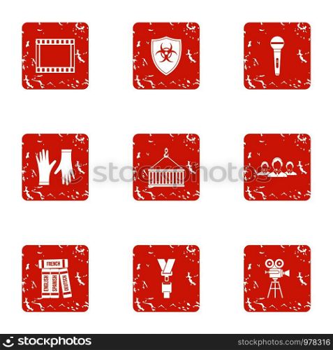 Advancement icons set. Grunge set of 9 advancement vector icons for web isolated on white background. Advancement icons set, grunge style