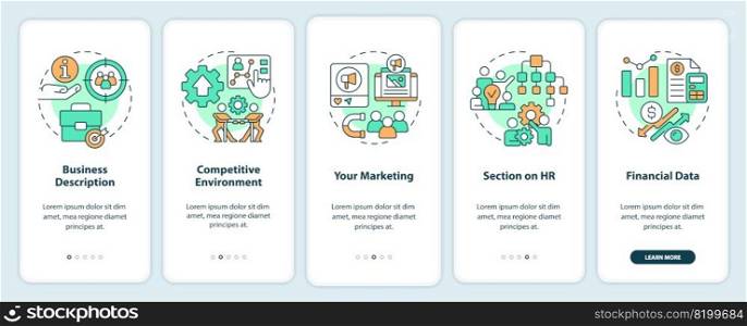 Advantages of business planning onboarding mobile app screen. Walkthrough 5 steps editable graphic instructions with linear concepts. UI, UX, GUI template. Myriad Pro-Bold, Regular fonts used. Advantages of business planning onboarding mobile app screen