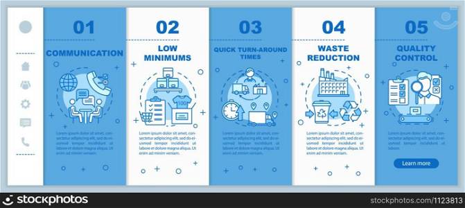 Advantages of local production onboarding mobile web pages vector template. Responsive smartphone website interface idea with linear illustrations. Webpage walkthrough step screens. Color concept