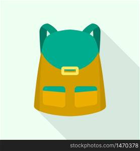 Adventure backpack icon. Flat illustration of adventure backpack vector icon for web design. Adventure backpack icon, flat style
