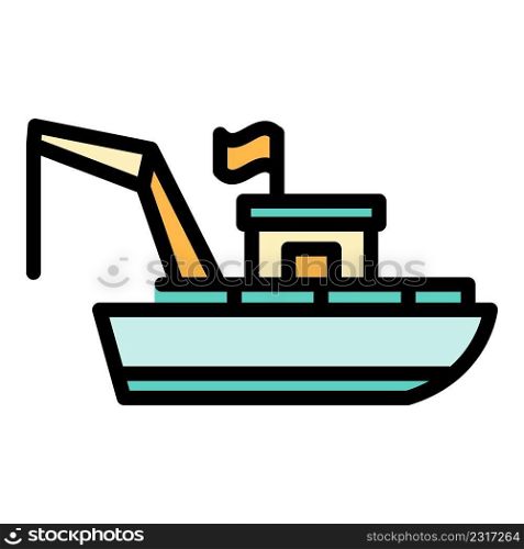 Adventure fishing boat icon. Outline adventure fishing boat vector icon color flat isolated. Adventure fishing boat icon color outline vector