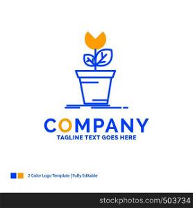 adventure, game, mario, obstacle, plant Blue Yellow Business Logo template. Creative Design Template Place for Tagline.