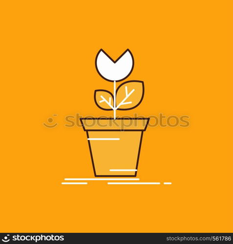 adventure, game, mario, obstacle, plant Flat Line Filled Icon. Beautiful Logo button over yellow background for UI and UX, website or mobile application. Vector EPS10 Abstract Template background
