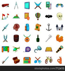 Adventure icons set. Cartoon style of 36 adventure vector icons for web isolated on white background. Adventure icons set, cartoon style