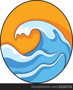 adventure logo, exciting images of waves and sun and nature, flat illustration