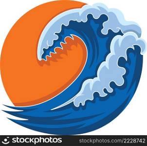 adventure logo, exciting images of waves and sun and nature, flat illustration