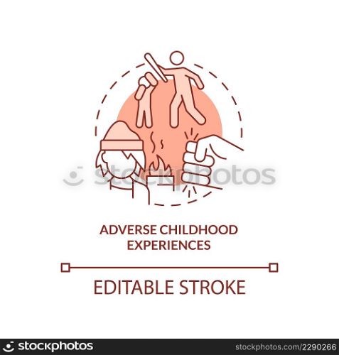 Adverse childhood experience terracotta concept icon. Effects of abuse and neglect abstract idea thin line illustration. Isolated outline drawing. Editable stroke. Arial, Myriad Pro-Bold fonts used. Adverse childhood experience terracotta concept icon